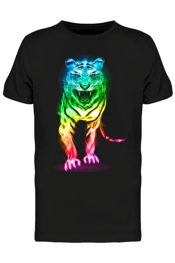Rainbow Fire Tiger T-Shirt Men -Image by Shutterstock, Male Large