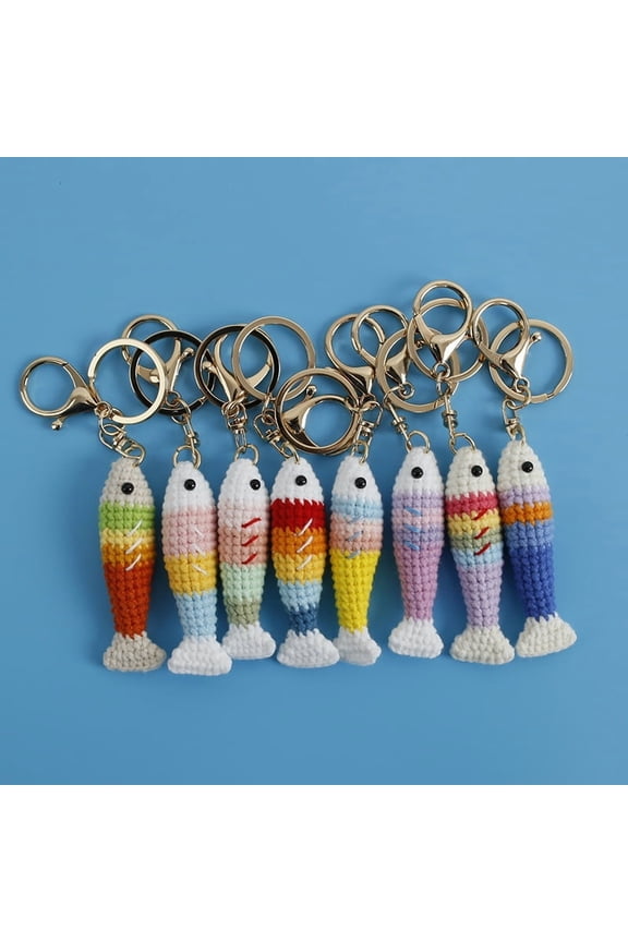 Rainbow Fish Exquisite Handmade Knitted Pendant, Weaver Girl Yarn Crocheted Small Fish Keychain, Creative Fish Ornament
