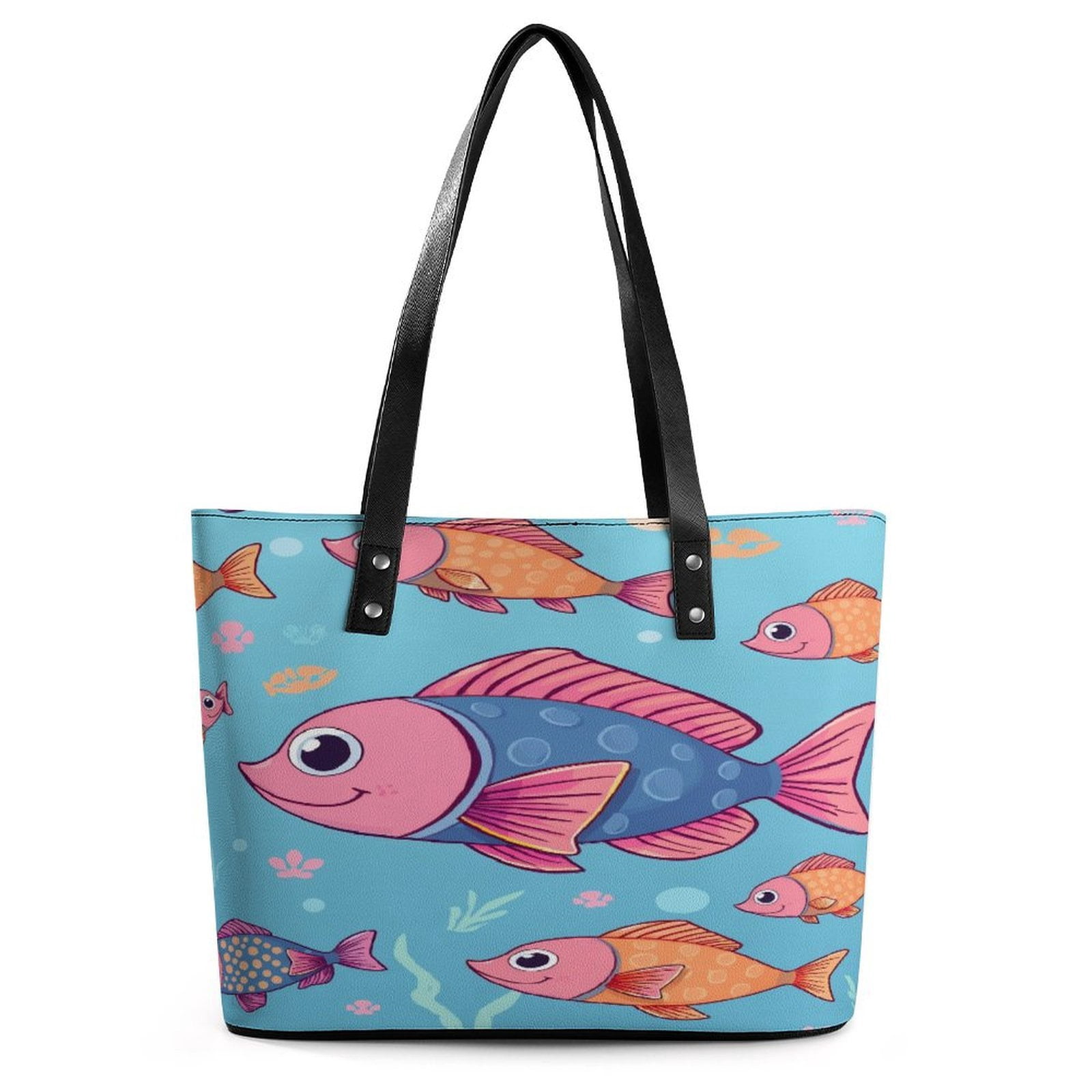 Fish Handbag Rainbow Fish Handbags PU Leather Shoulder Bag Tote Bag Top-Handle Hand ...