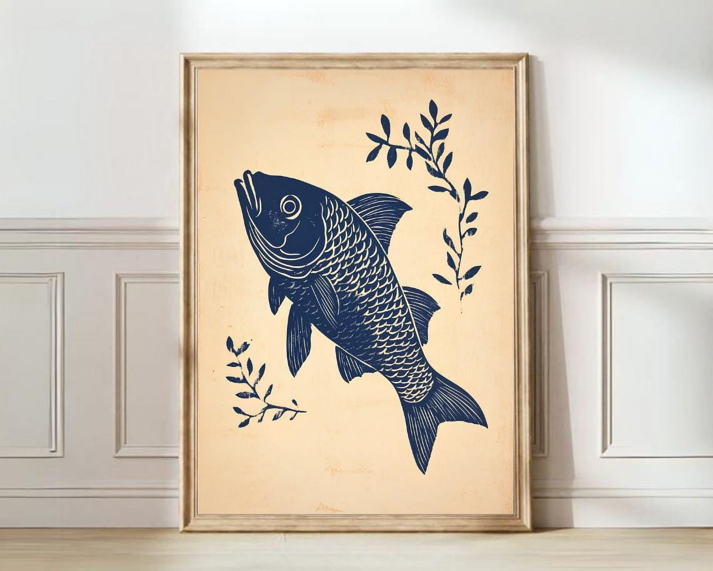 Rainbow Fish Linocut Vintage Retro Eclectic Wall Art Print, Kitchen And ...