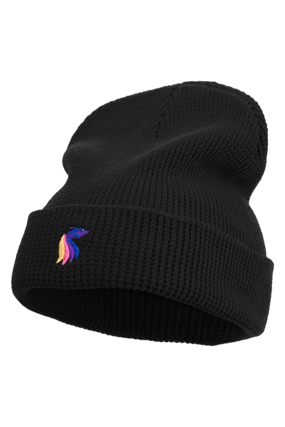 Rainbow Fish Logo Embroidered Waffle Knit Cuff Beanie - Black OSFM
