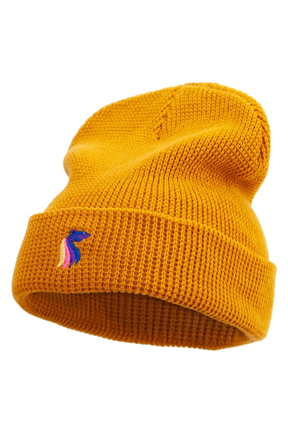 Rainbow Fish Logo Embroidered Waffle Knit Cuff Beanie - Camel OSFM