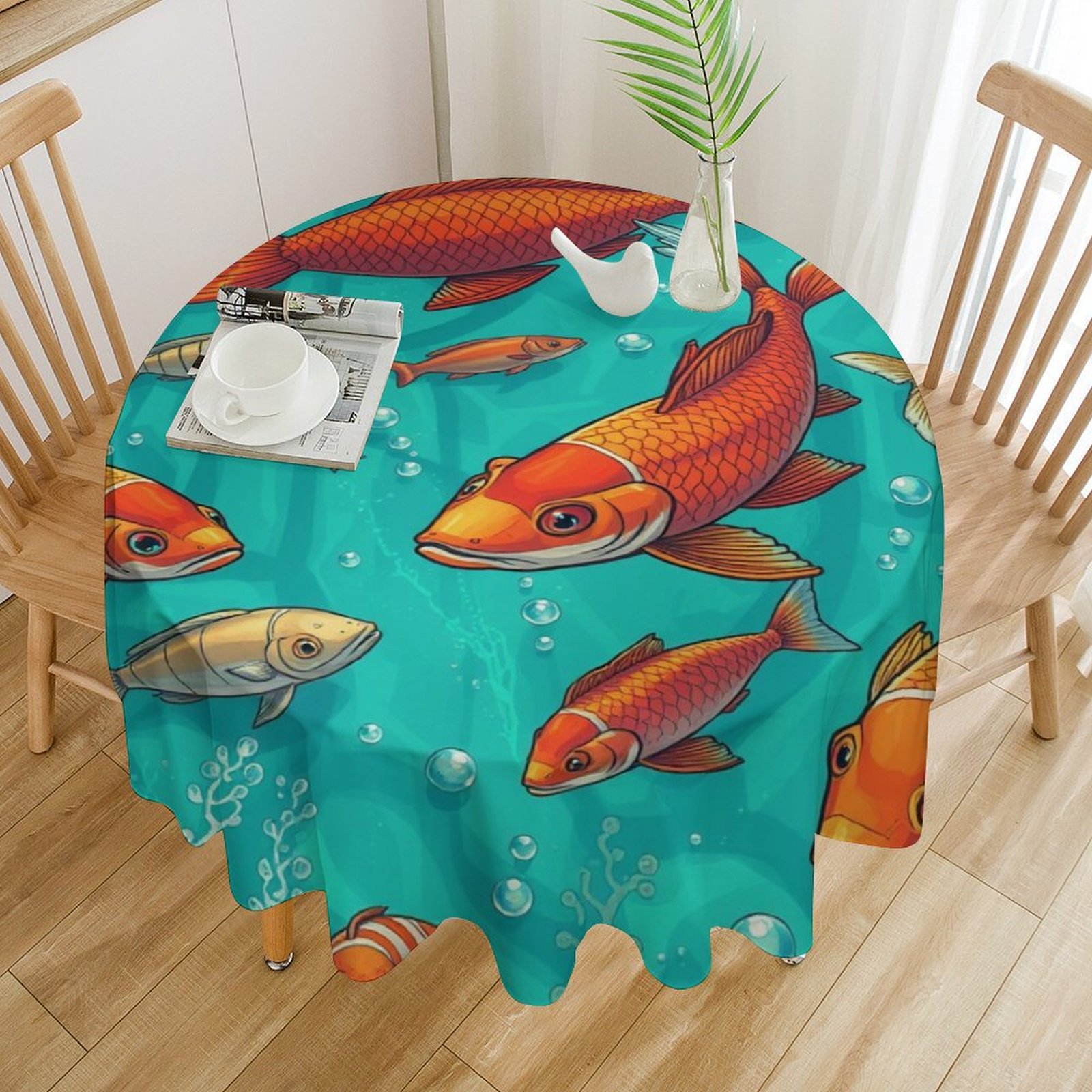Rainbow Fish Polyester Round Waterproof Cover Table Decor Restaurant ...