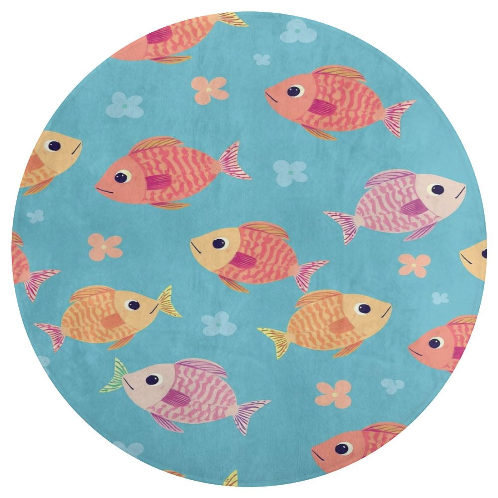 Rainbow Fish Round Area Rug Floor Carpets Washable Indoor Floor Area ...