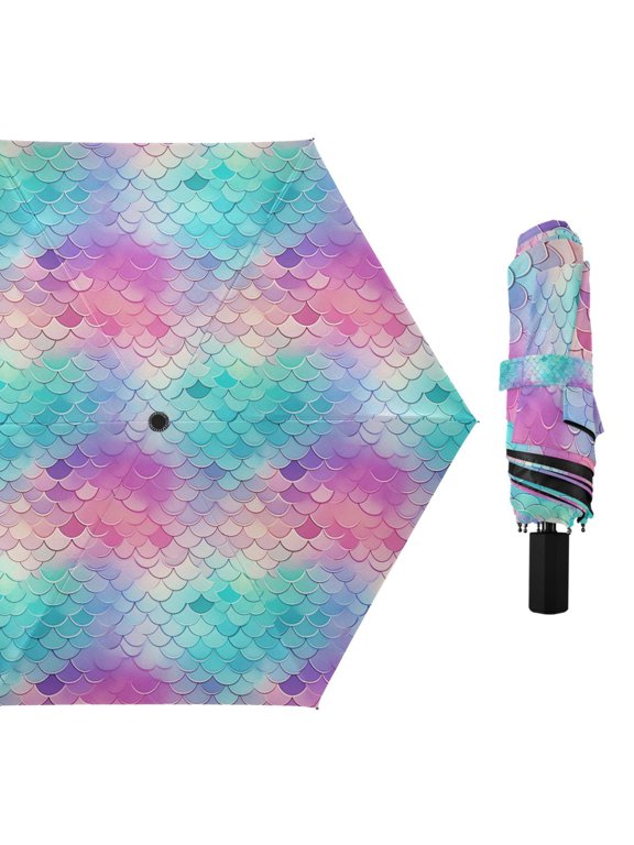 Rainbow Fish Scale Compact Sun Umbrella Windproof Travel Umbrellas for Rain Strong Portable UV Protection