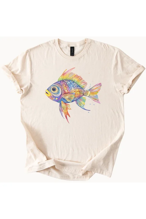 Rainbow Fish TShirt Colorful Aquatic Graphic Tee Fish Lover Top