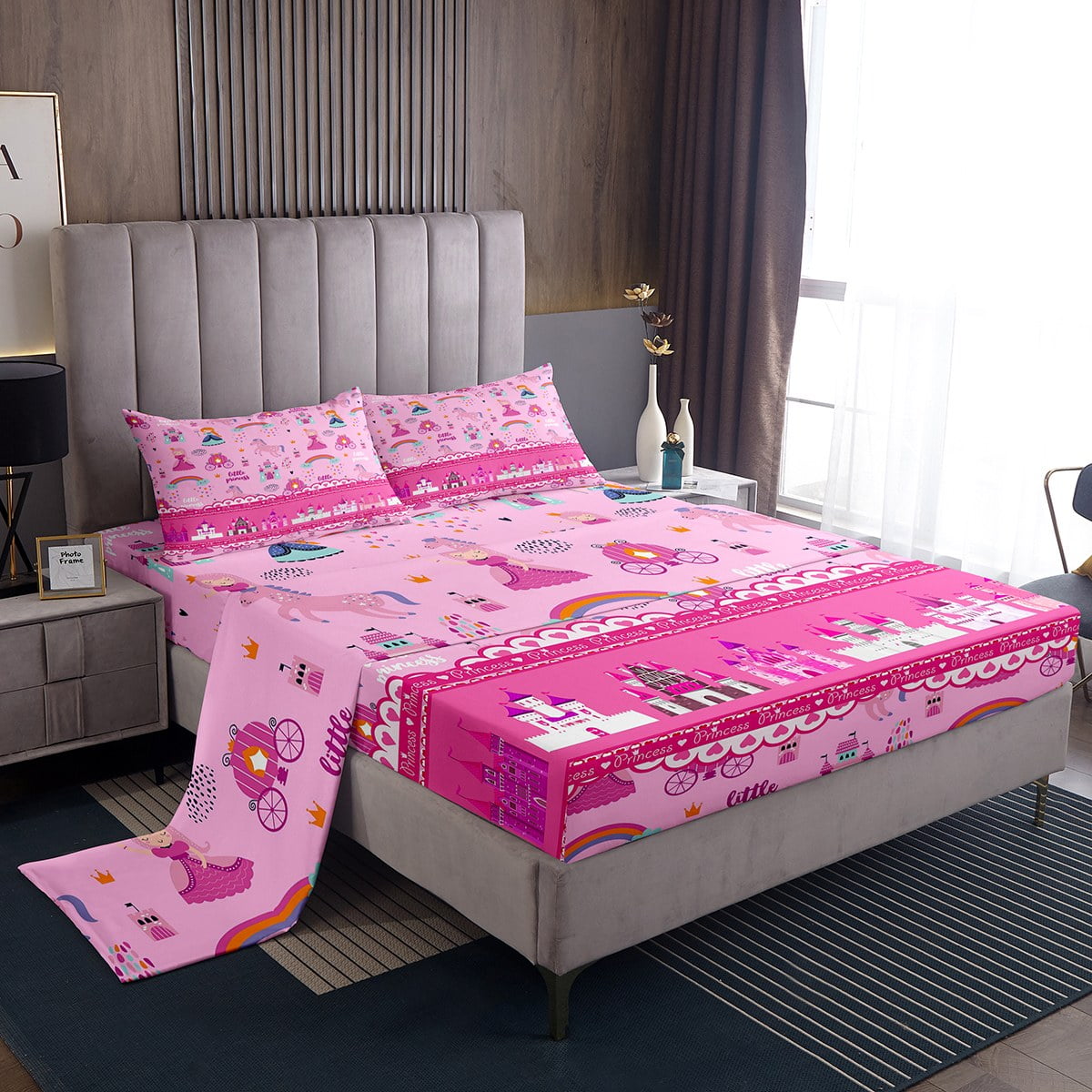 Rainbow Fitted Sheet Kawaii Room Decor,Cartoon Magical Animal Unicorn