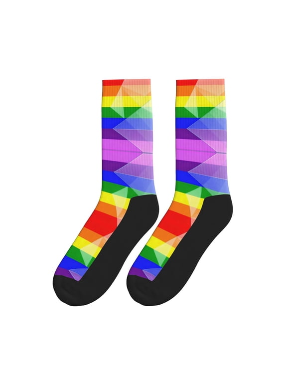 Rainbow Flag Athletic Crew Novelty Socks for Womens Mens
