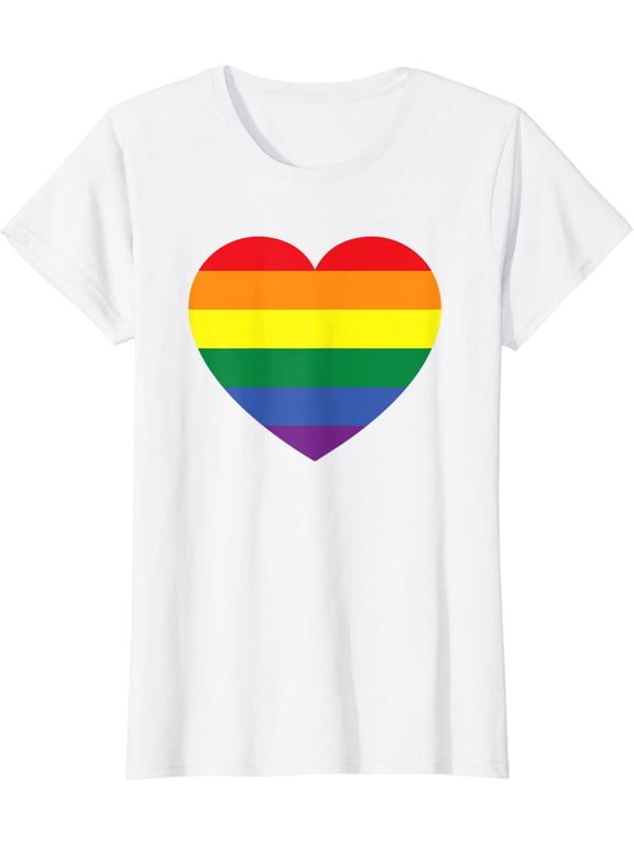 Rainbow Flag Colored Heart LGBTQ+ Lesbian Pride Gift T-Shirt
