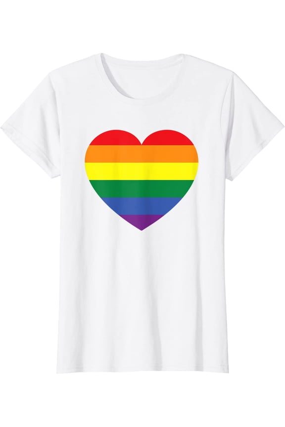 Rainbow Flag Colored Heart LGBTQ+ Lesbian Pride Gift T-Shirt