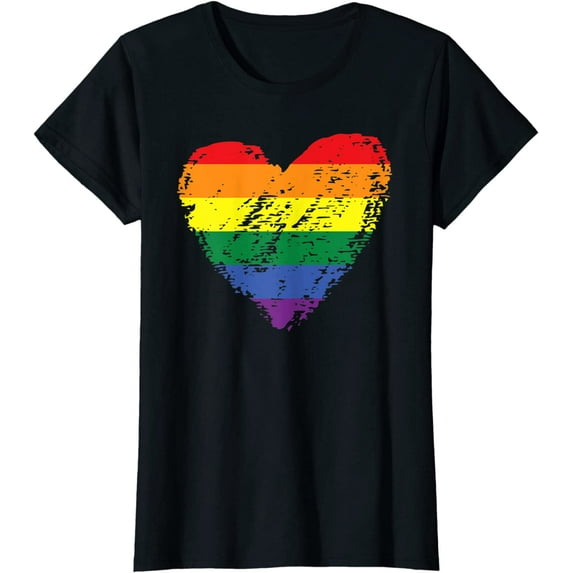 Rainbow Flag Colored Heart LGBTQ+ Lesbian Pride Vintage Gift T-Shirt