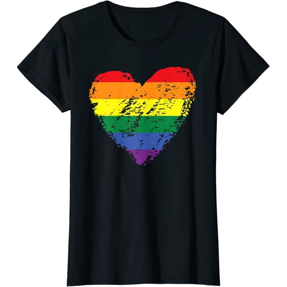 Rainbow Flag Colored Heart LGBTQ+ Lesbian Pride Vintage Gift T-Shirt
