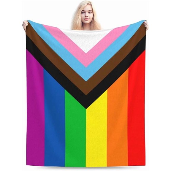 Rainbow Flag Gay Pride LGBTQ Flannel Throw Blanket, Winter Bedding Blankets for Bedroom Sofa Home Decor
