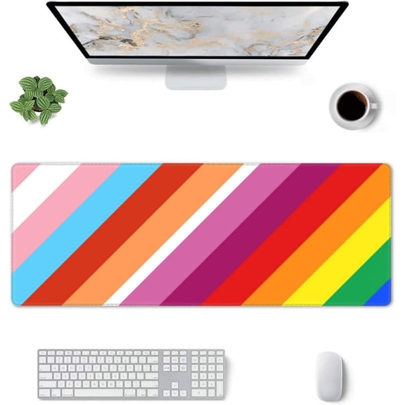 Rainbow Flag Gay Pride LGBTQ Gaming Mouse Pad Pride Large Mouse Pad (31.5x11.8 Inch) Non-Slip Rubber Base Large Desk Mat Desk Protector for Home Office Gaming Work