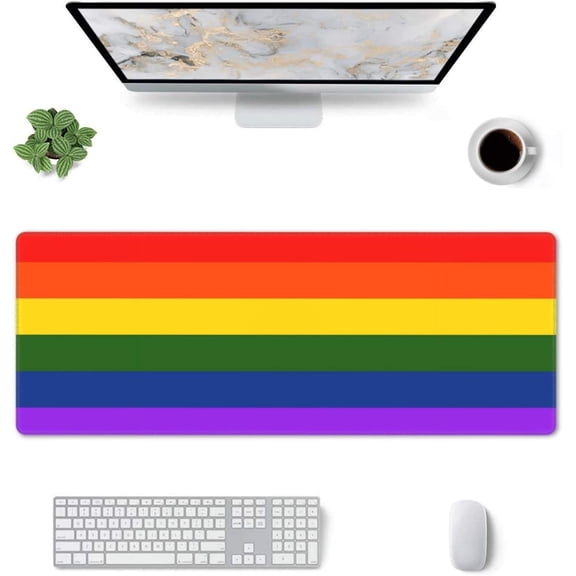 Rainbow Flag Gay Pride LGBTQ Gaming Mouse Pad Pride Large Mouse Pad (31.5x11.8 Inch) Non-Slip Rubber Base Large Desk Mat Desk Protector for Home Office Gaming Work