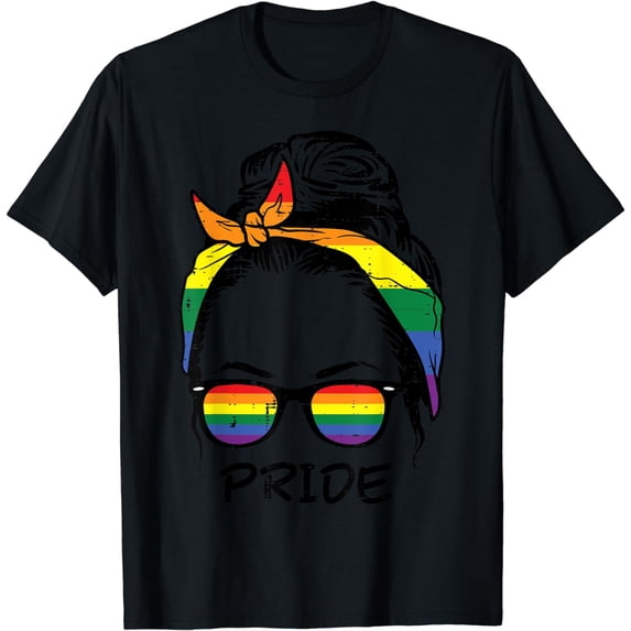 Rainbow Flag Hairbun LGBT Pride Month Gay Ally Lesbian Women T-Shirt