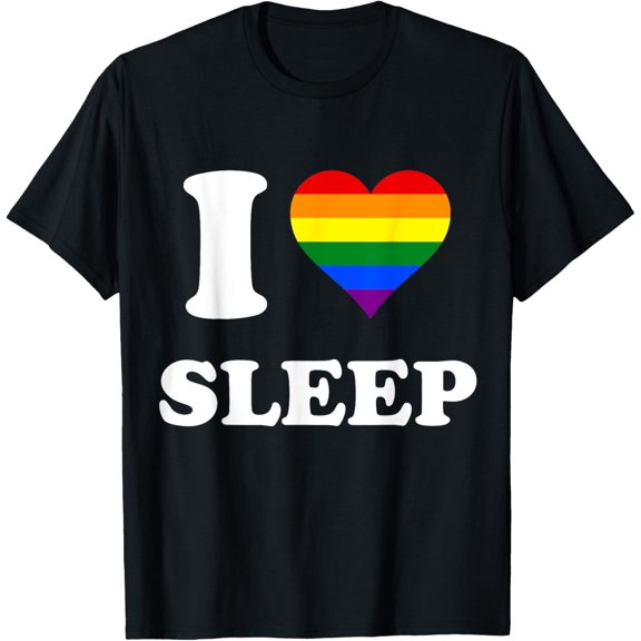 Rainbow Flag Heart I Love Sleep T-Shirt men and women can wear, black, white, gifts