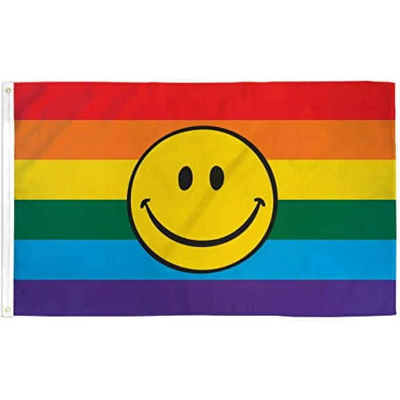 Rainbow Flag Smile Face Gay Pride Festival Banner LGBT Event Pennant 3x5 Sign