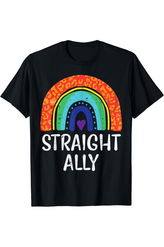 Rainbow Flag Straight Ally LGBT Pride Month Gay Ally Teacher T-Shirt