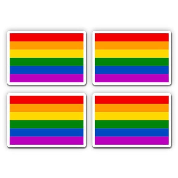 Rainbow Flags Gay Pride Set of 4 - 1.5" each Vinyl Sticker - For Car Laptop I-Pad Phone Helmet Hard Hat - Waterproof Decals