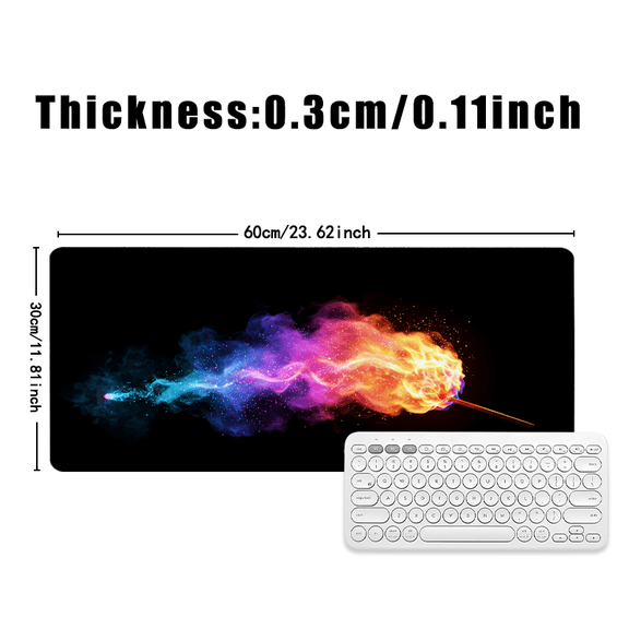 Rainbow Flame Magic Wand Mouse Pad 31.5 x 11.82 Inches Rubber Desk Accessory for Office and Gaming