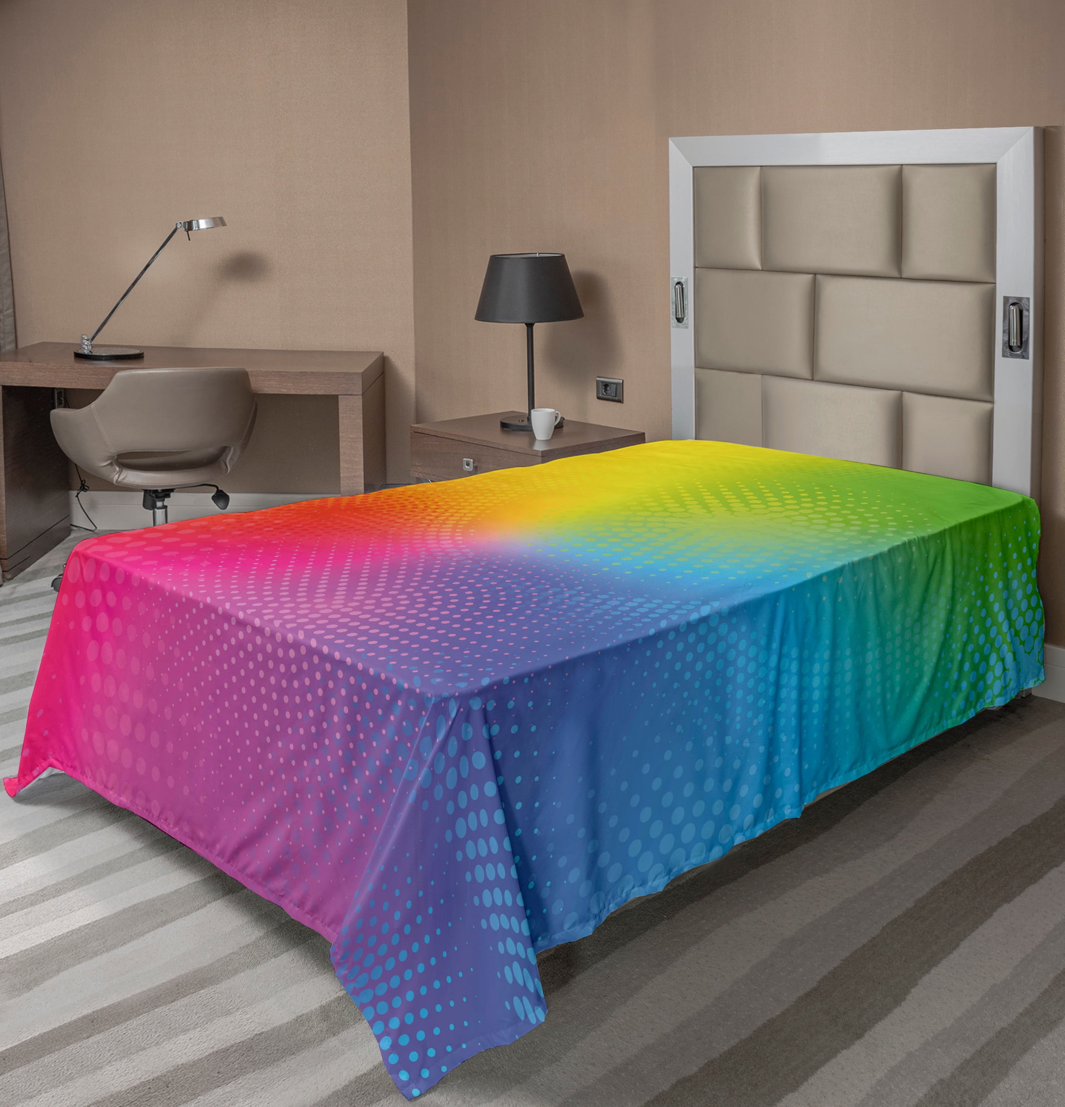 Rainbow Flat Sheet, Vibrant Neon Colors Circles Rounds Dots Radiant ...