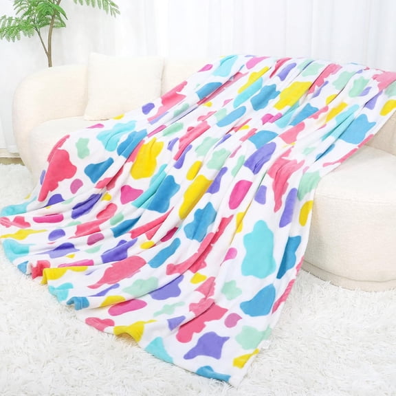 Rainbow Fleece Blanket 60"x80" - Lightweight & Warm Fuzzy Bedding for Farmhouse Bedroom, Dorm, Living Room - Soft Decorative Throw for All Seasons