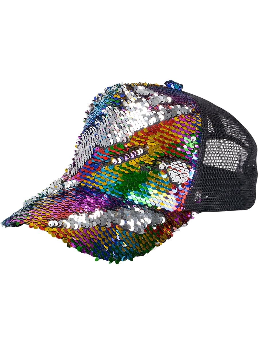Rainbow Flip Sequin 2 Sided Trucker Hat Cap Costume 