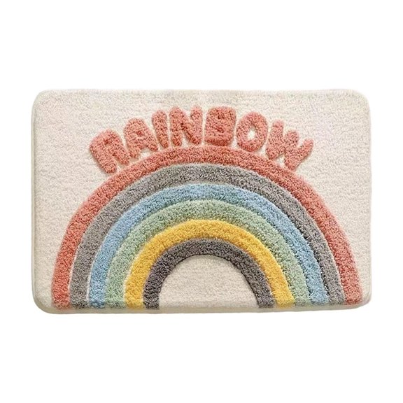 Rainbow Flocking Bath Mat, Bathroom Rug Water Absorbent Non-slip Soft Microfiber Carpet Mat for Tub Sink Shower and Bath Room Cute Cartoon Doormat, 24"X 16", B