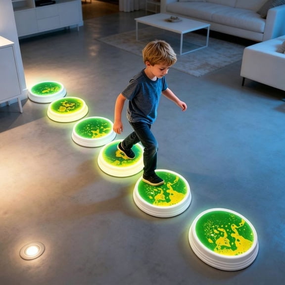 Rainbow Floor Mat LED Lighting Balance Stone Sensory Integration Training Toys Children Water Mat Blue-Green