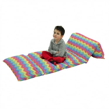 Rainbow Floor Pillow Lounger Cover, Colorful Zig Zag Chevron Pattern Geometric Modern Sharp Design Illustration, Nap Mat Printed Fabric Case for 5 Pillows, 88" x 27", Multicolor, by Ambesonne