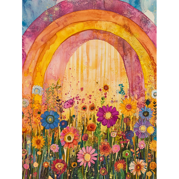 Rainbow Floral Field Canvas Wall Art Perfect for Living Room Bedroom Office Dining Room and Hallway Decoration.