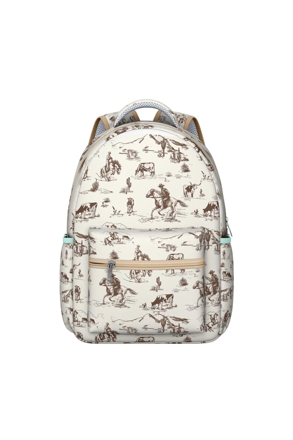 Rainbow Floral Horse and Pony Print Student School Backpack Retro Rural Foal Pattern Cute Design Book Bag
