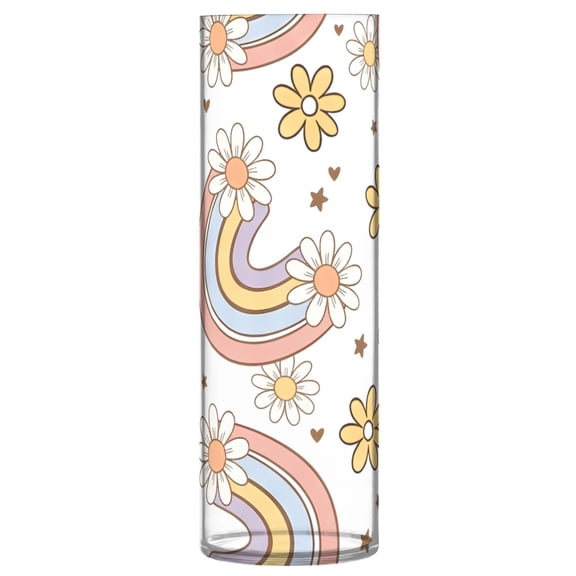 Rainbow Floral Pattern Vase Flower Vase Clear Unbreakable Plastic Tall Decorative 11.8in