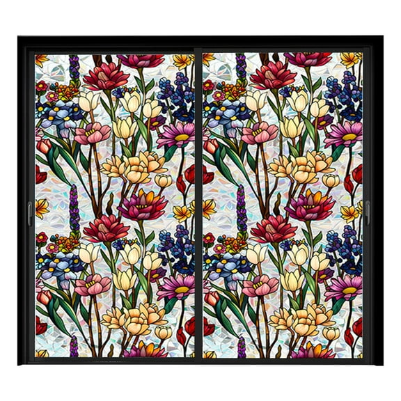 Rainbow Floral Static Cling Window Film Removable Decal For Glass Doors No Privacy Sticker with 5 Botanical Designs
