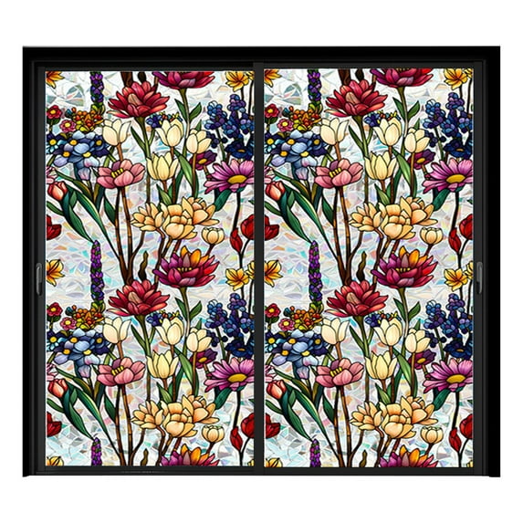 Rainbow Floral Static Cling Window Film Removable Decal For Glass Doors No Privacy Sticker with 5 Botanical Designs