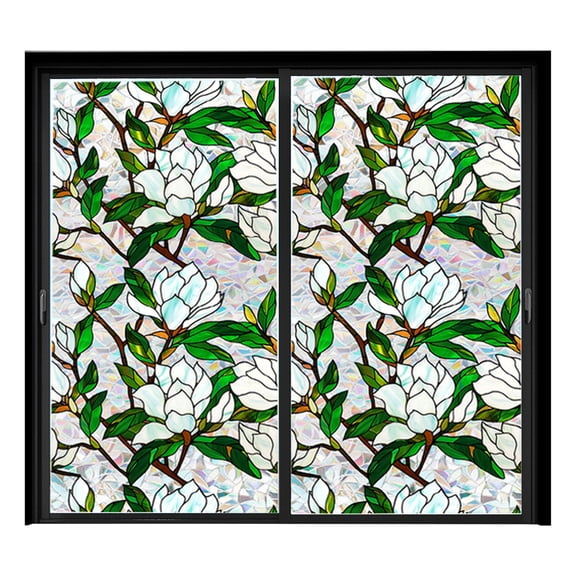 Rainbow Floral Static Cling Window Film Removable Decal For Glass Doors Indoor Privacy Stickers With Botanical Designs 100x43cm
