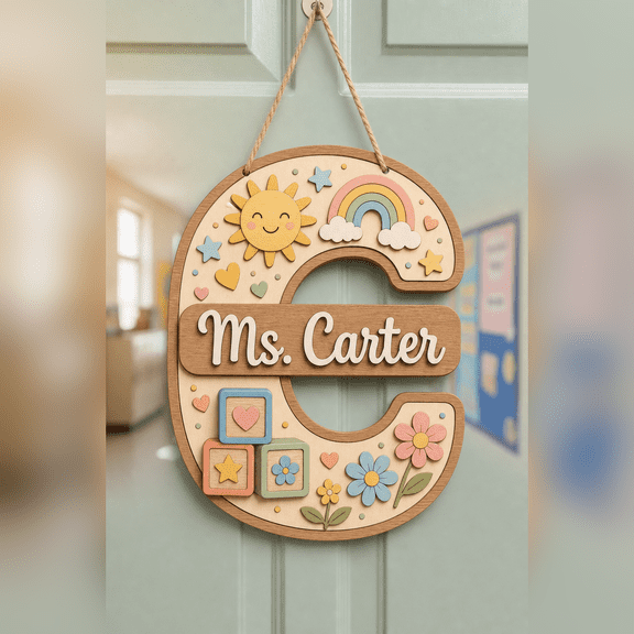 Rainbow Floral Wooden Sign Daycare Classroom Teacher Door Hanger