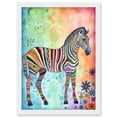 thumbnail image 1 of Rainbow Floral Zebra Folk Art Artwork Framed Wall Art Print A4, 1 of 4
