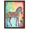 thumbnail image 1 of Rainbow Floral Zebra Folk Art Artwork Framed Wall Art Print A4, 1 of 4