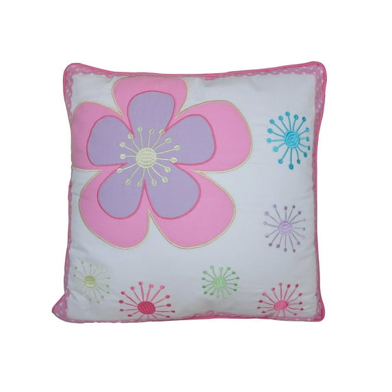 Rainbow Flower 100% Hypoallergenic Cotton floral square Decorative Throw Pillow White