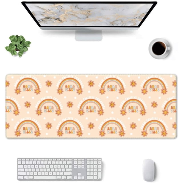Rainbow Flower -Mouse Pad, Big Desk Mat, Extended Gaming Mouse Pad, Mouse Mat with Non-Slip Rubber Base & Stitched, 31.5 X 11.8 in Large Desk Pad for Keyboard, Mouse, Home and Office