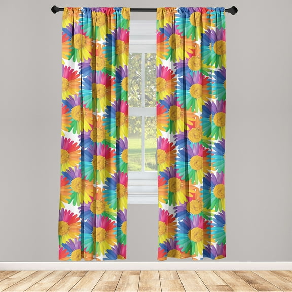 Rainbow Flowers Window Curtains, Blossoming Abstract Toned Colorful Gerbera Inspired Petals, Lightweight Decor 2-Panel Set with Rod Pocket, Pair of - 28"x95", Earth Yellow and Multicolor, by Ambesonne
