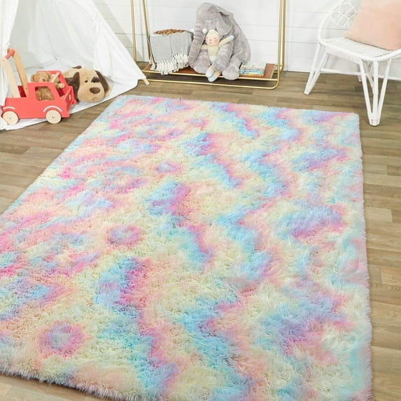 Rainbow Fluffy Bedroom Rugs Shaggy Indoor Modern Area Rugs For Girls Baby Room Kids Room Living Room Home Decor Floor Carpet 23.62"*78.74"