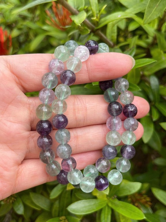 Rainbow Fluorite Crystal Bead Bracelet 8mm, Wholesale Genuine Rainbow Fluorite Stretch Gemstone Bracelet, Gift for Men & Women (1)