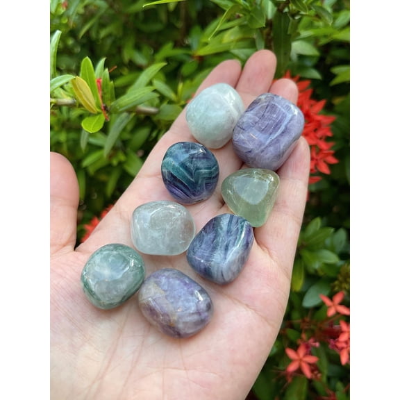 Rainbow Fluorite Tumbled Stones, Polished Natural Rainbow Fluorite Gemstone, Rainbow Fluorite Healing Crystals (Rainbow Fluorite, 0.5 Pound)