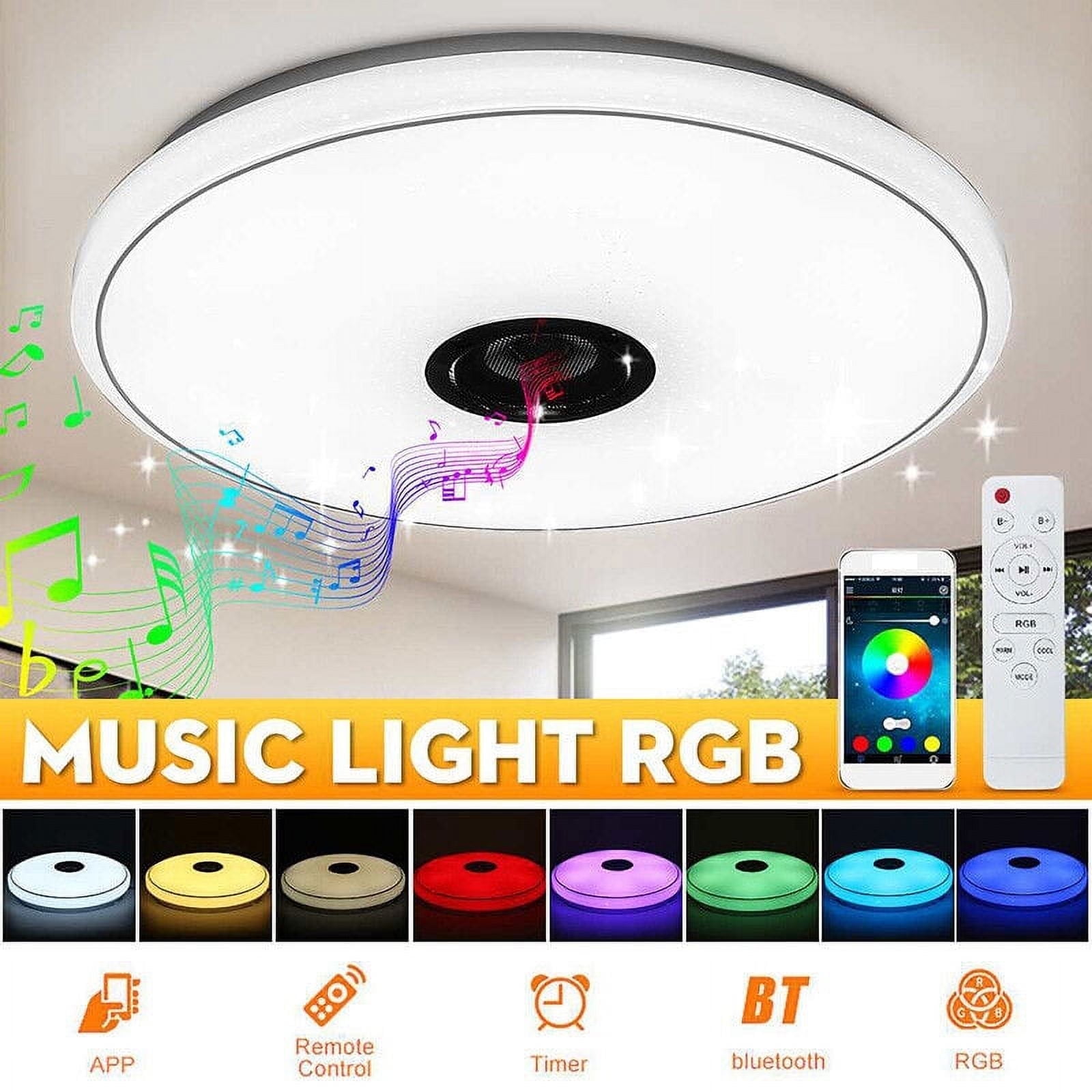Rainbow Flush Mount LED Ceiling Light with Remote Control, Music Bluetooth Speaker, App Control Ceiling Lights, Warm/Cold White RGB Dimmable Color Changing Lamp for Living Room Bedroom