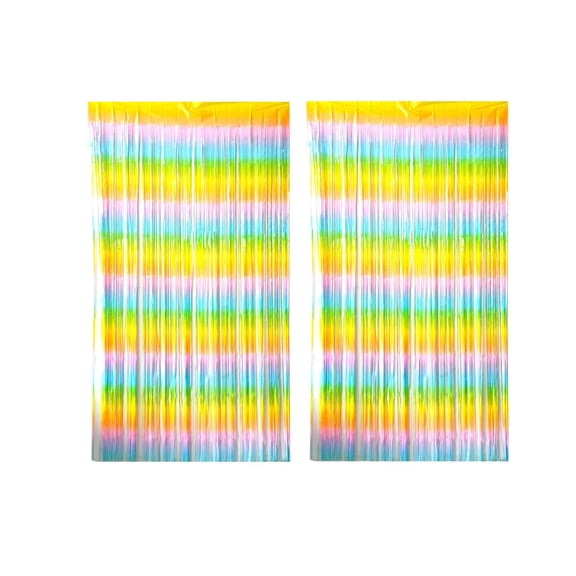Rainbow Foil Fringe 2pack Curtain Streamers Party Backdrop Foil Fringe Backdrop for Birthday/Party Decorations(each 3.28×6.56ft)
