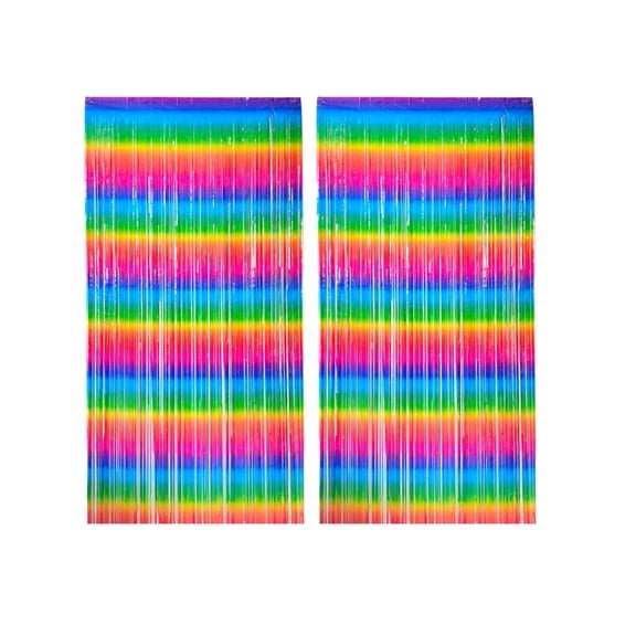 Rainbow Foil Fringe 2pack Curtain Streamers Party Backdrop Foil Fringe Backdrop for Birthday/Party Decorations(each 3.28×6.56ft)