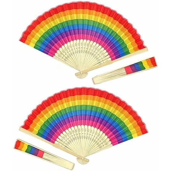 Rainbow Folding Fan Pride Fan Rainbow Handheld Fan Small Chinese Fans Bamboo Fan Fabric Folding Fan Dancing Fan Craft Fan$$Home Decor, Kitchen, & Other
